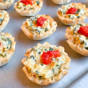 spinach artichoke tarts in phyllo cups