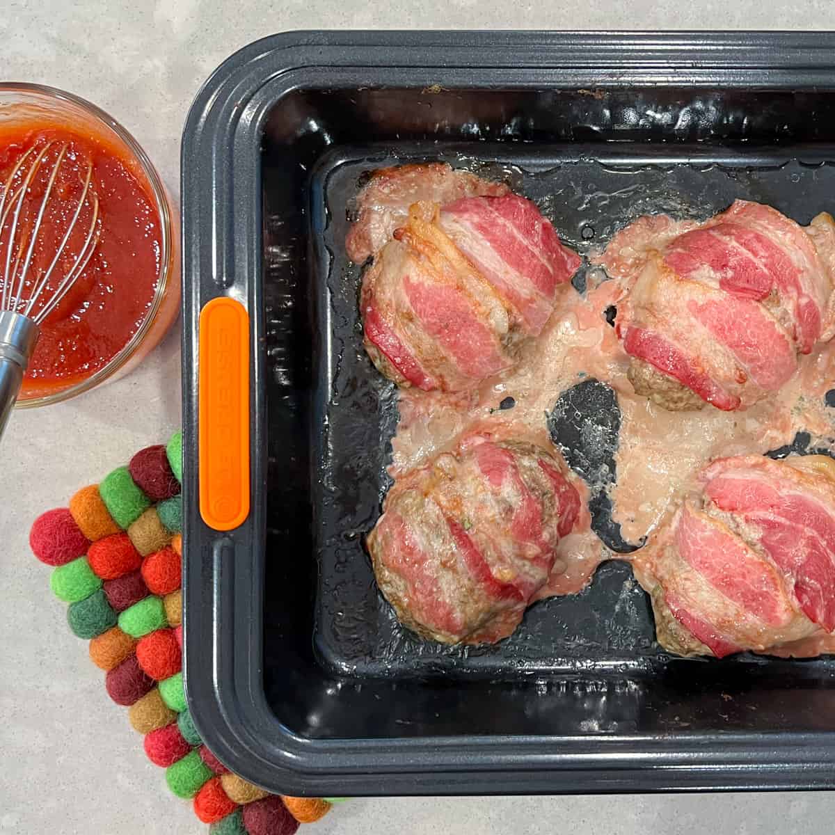 baked mini meatloaf before glaze is added