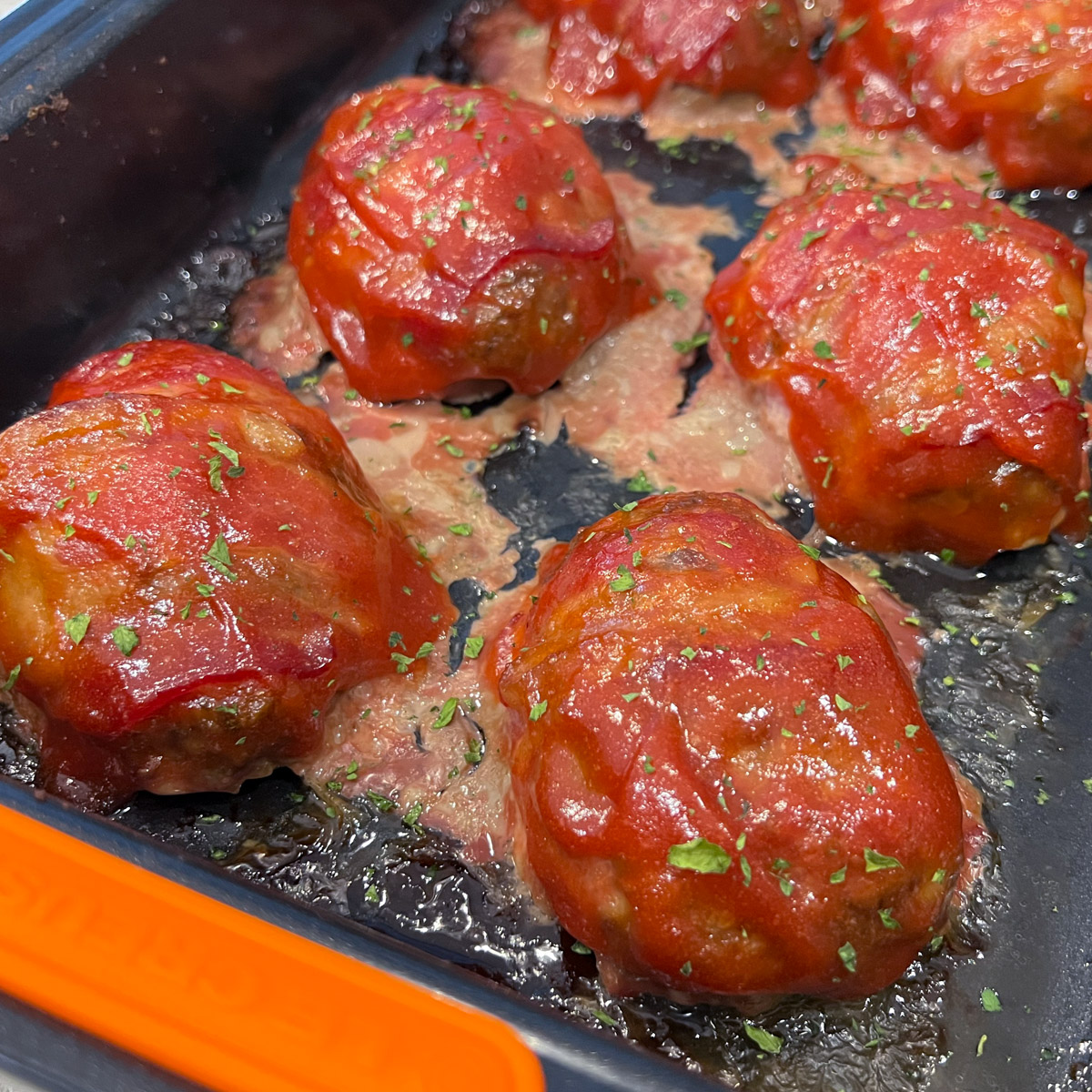 mini meatloaves after glaze has been added and baked on