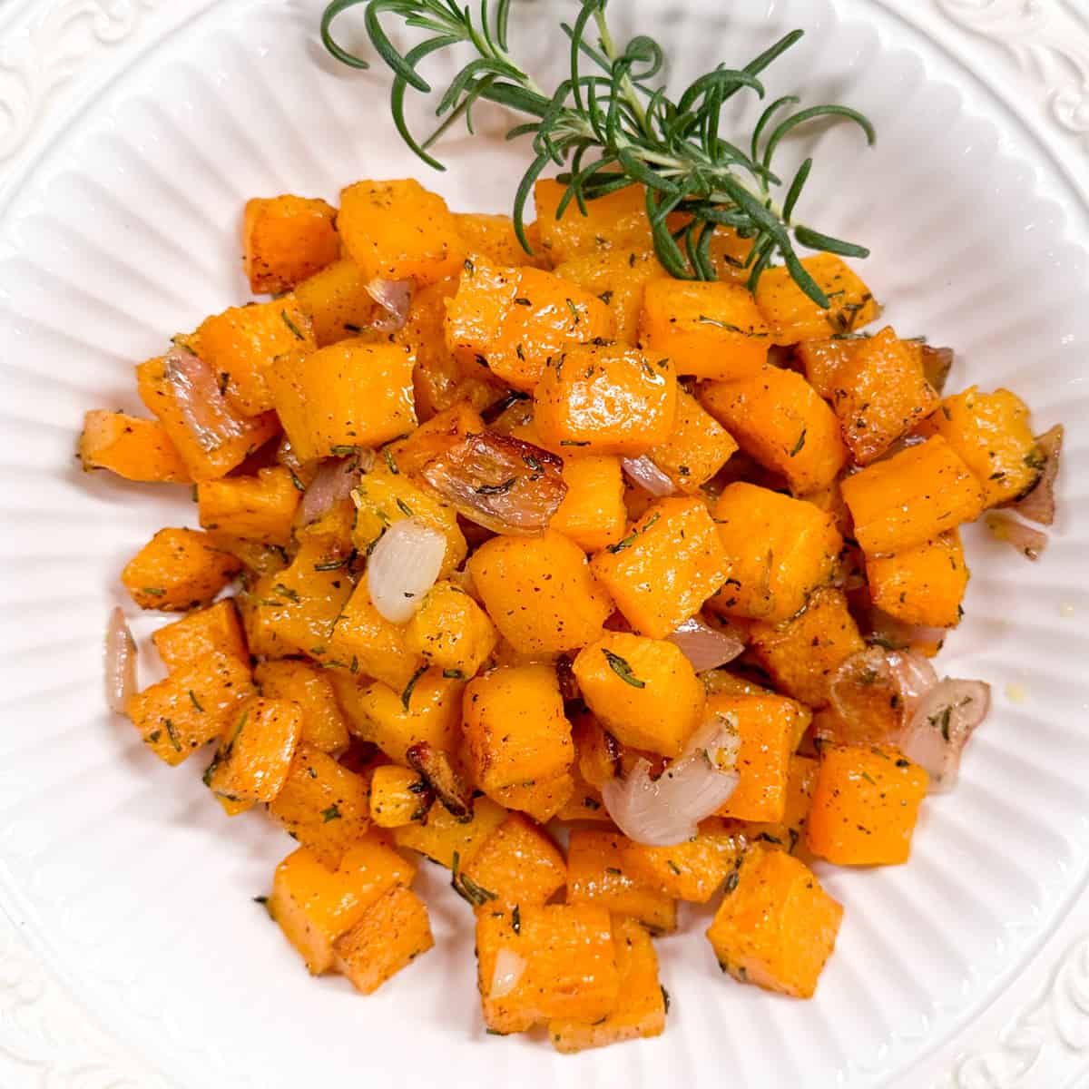 roasted diced butternut squash with shallots and rosemary